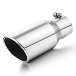 Exhaust Tip 3.5" Inlet 5" Outlet 12"Long Bolt On Angle Cut Rolled Edge Tail Pipe - Picture 1 of 11