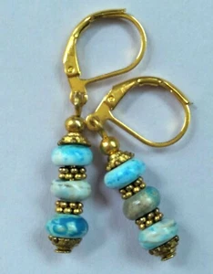 BLUE JASPER ROUNDLES earring GP LEVERBACK artisan - Picture 1 of 2