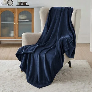 Dark Blue 60x80'' Fleece Flannel Blanket 300GSM Soft for Bed Travel Camping - Picture 1 of 6