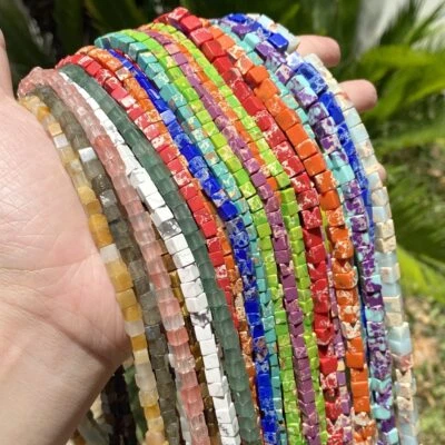 4/6mm Natural Sea Sediment Agate GemStone Square Spacer Beads for Jewelry Making - Image 1 of 4