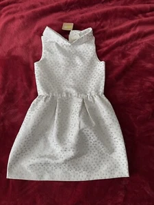 CRAZY 8 Girls 7 Silver Metallic Dot On White Party Dress - Picture 1 of 6