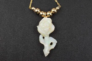 14K YG Chain w/ Gold Beads & Carved Rose Australian Opal 16" - 2.8g Gold - Picture 1 of 15