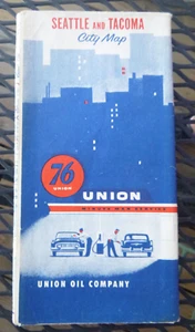 1956 Seattle Tacoma Washington street road map Union 76 oil gas - Picture 1 of 3