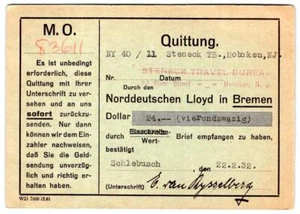 1932 STENECK TRAVEL BUREAU HOBOKEN NJ GERMAN SHIP LLOYD RECEIPT POSTCARD #3 - Picture 1 of 2