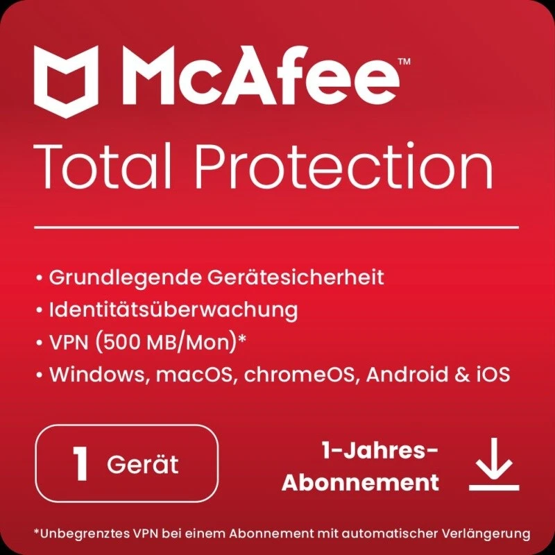 McAfee Total Protection 2025 1 Gerät 1 Jahr Download - Bild 1 von 1