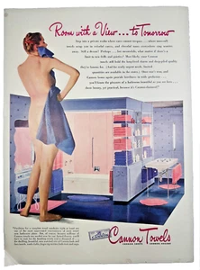 1944 Print Ad Soft Comfort Colorful Cannon Towels Pretty Nude Lady Bath Shower - Picture 1 of 3