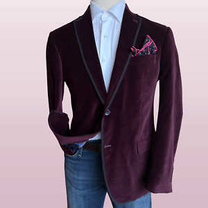 TALLIA Mens Blazer Sport Coat Jacket LARGE L Purple Velvet Cotton Suit Suits
