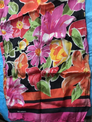 Bufanda de seda floral Jones New York roja rosa naranja y negra 10,5 por 54 pulgadas Foto 1 de 4