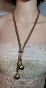 Vintage Lariat Mesh Slide Necklace Goldtone With Dangles Please Read Description - Picture 1 of 6