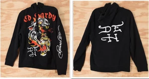 Ed Hardy Tiger Panther Graphic Black Pullover Hoodie Mens Medium - Picture 1 of 8