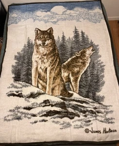 Biederlack Wolf Cabin Blanket James Hautman 58x78” Vintage USA Wolves - Picture 1 of 7
