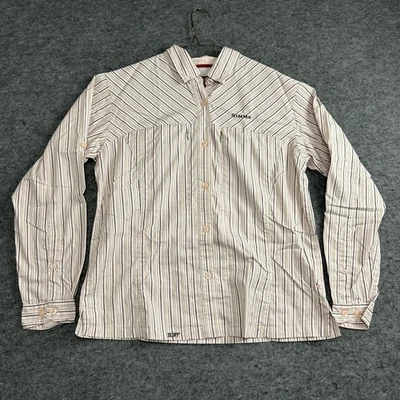 Camisa Simms Productos de Pesca Para Mujer Pequeña Rosa Rayas Manga Larga Abotonada Foto 1 de 4