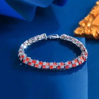 Pulsera de tenis cuadrada ancha enchapada en plata para mujer circonita cúbica joyería de boda Foto 1 de 4