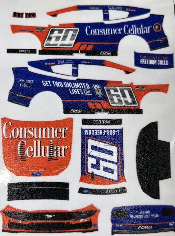 Calcomanías personalizadas 2025 Ryan Preece #60 Consumer Cell escala 1/64 NASCAR pelar y pegar Foto 1 de 1