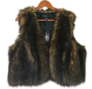 INC International Concepts Vest Womens 2X Faux Fur Brown Party Casual - Picture 1 of 6
