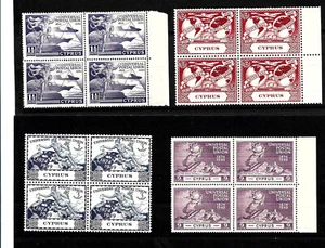 CYPRUS UPU 1949 SET OF 4 ON BLOCKS OF FOUR MNH-SG 168-171-VERY RARE ITEM! - Picture 1 of 2