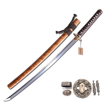 MURASAME Katana Sword Real Hamon Clay Tempered T10 Steel Razor Sharp Brass Tsuba - Image 1 of 4