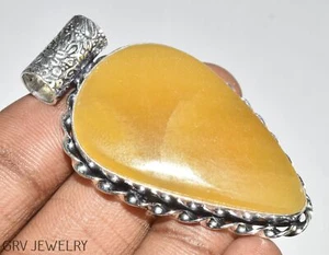 Yellow Calcite Gemstone 2.1" Pendant 925 Silver Plated U487-A138 - Picture 1 of 4