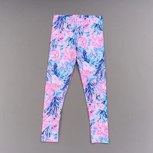 Lilly Pulitzer Maia Leggings Girls Sz Large Knit Pants Pink Blue Floral Abstract - Picture 1 of 9