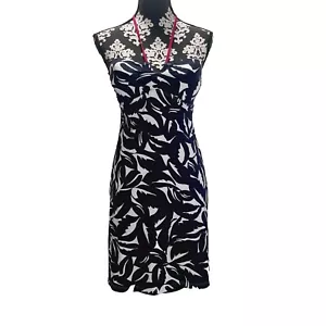 Tommy Bahama Swim Dress Blue White Leaf Pattern Fushia Halter Top Straps Sz XS - Picture 1 of 15