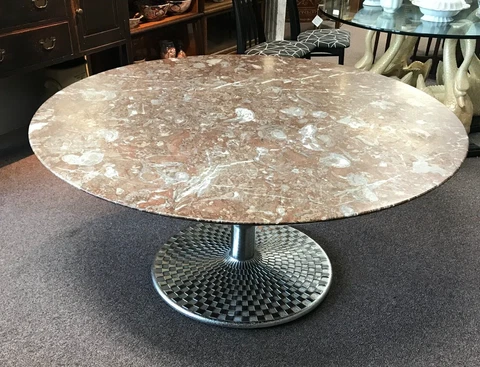 Exceptional Mid Century Marble Top Chromed Cast Steel Dining Table Cover