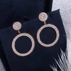 Women 925 Sterling Silver Earrings Studs Elegant Full Crystal Hoop Bling 0104 - Picture 1 of 10
