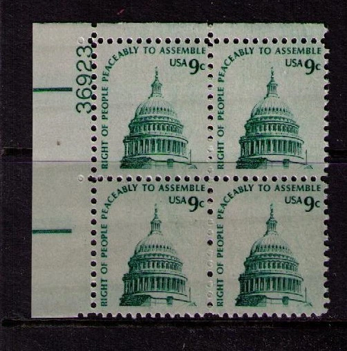 US USA Sc# 1591   MNH FVF  PLATE # BLOCK  Capitol Dome Washington DC Shiny Gum - Image 1 of 1