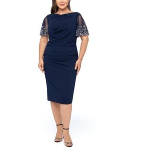 New $249 Betsy & Adam Women's Knee Length Short Sleeve Sheath Dress A2373 - Picture 1 of 20