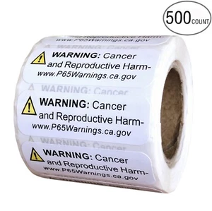 Prop 65 California Warning Labels 500 Count Roll | .5 by 1.5 Inch Size | - Picture 1 of 5