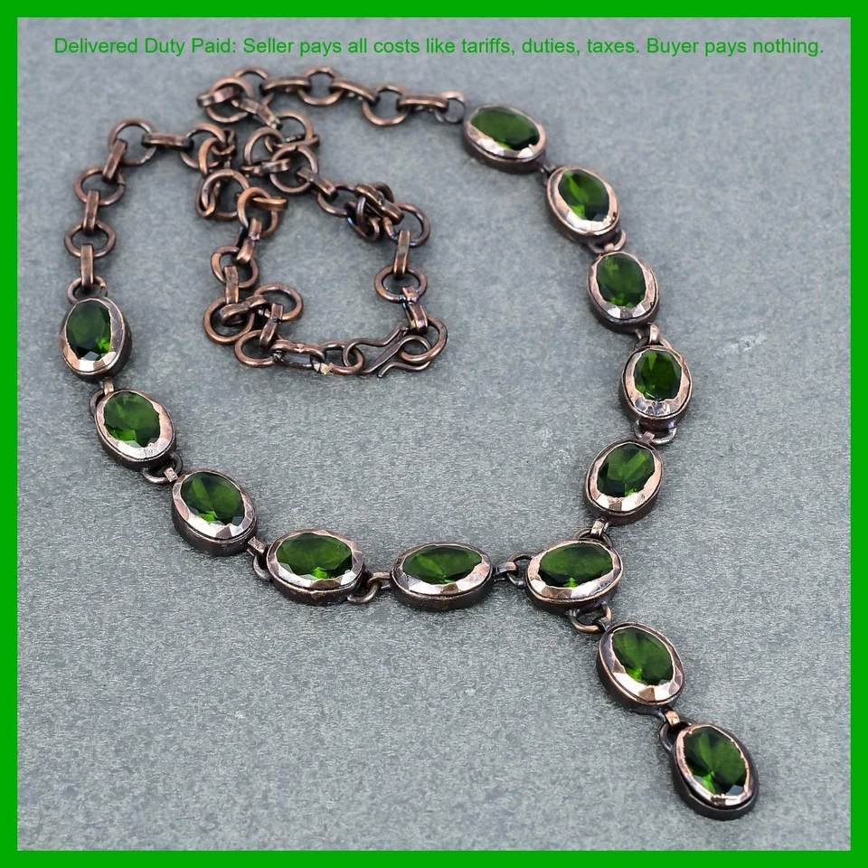 Venta Black Friday Cobre Peridoto Piedras Preciosas Cadena Electroformado Collar Joyería Foto 1 de 4