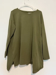 Eileen Fisher Tunika Oberteil Damen olivgrün stretchig Hi Lo Gr. L Langarm - Bild 1 von 4