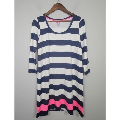 Vestido Lilly Pulitzer Mujer S Devon Rayas Manga 3/4 Azul Marino Blanco Rosa Foto 1 de 4