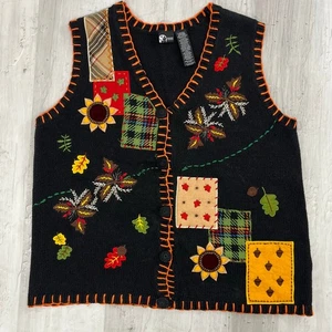 Gilet maglione smanicato maglia patchwork autunno autunno edizioni natalizie vintage anni 90 - Foto 1 di 9