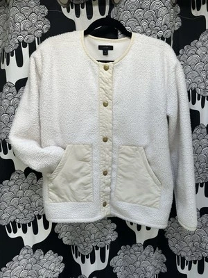 Abrigo corto ligero sin cuello con bolsillos J CREW polar dorado blanco broches a presión Foto 1 de 4