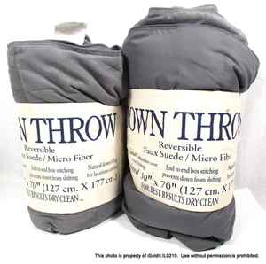 NEW LOT 2 Grey DOWN THROW BLANKETS Reversible Faux Suede & Microfiber 50x70 - Picture 1 of 4