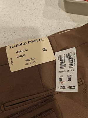 Harold Powell винтажный шерсти брюки со складками, с манжетами, верблюд, Sz 40 неиспользованный запас новый с Ярлыками - Изображение 1 из 4
