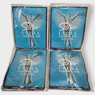 Silkies Ultra Control Top Pantimedias Medianas 2 NEGRAS 1 Azul Oscuro 1 BLANCO LOTE DE 4  Foto 1 de 4
