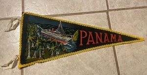Vintage Panama Felt Pennant 17” Ship In Canal - Picture 1 of 9