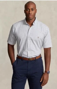 Polo Ralph Lauren Shirt Men's 4LT Grey Plaid Flesh Pony Short Sleeve NWT $125 - Picture 1 of 4