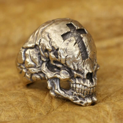 Anillo de calaveras cruzadas de latón para hombre motociclista punk joyería BR422A US 7~15 BZ Foto 1 de 4