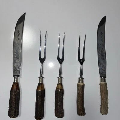 Zwilling J. A. Henckels Solingen Tranchierbesteck Jagdbesteck Hirschhorn Griffe - Bild 1 von 4
