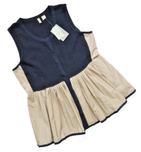 $148 Anthropolige Fit + Flare Tank Small 2 4 Blue + Beige Blouse Top Layer NWT - Picture 1 of 19