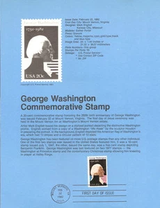#8208 Francobollo George Washington - Scott #1952 USPS Pagina ricordo - Foto 1 di 1