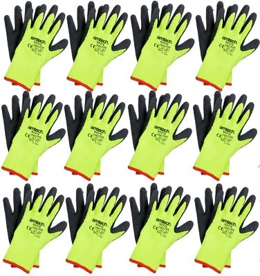 Amtech 12 Paia Guanti da Lavoro Termici Sicurezza Costruttori Lattice Guanto Impugnatura Invernale