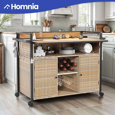 Mesa de bar exterior de mimbre de ratán isla de cocina de 50" carro rodante gabinete de almacenamiento Foto 1 de 4