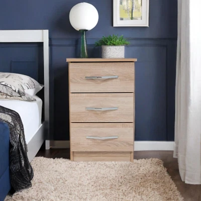 Assembled Modern  Oak 3 Drawers Bedside Cabinet Wooden Storage Unit - Image 1 of 2