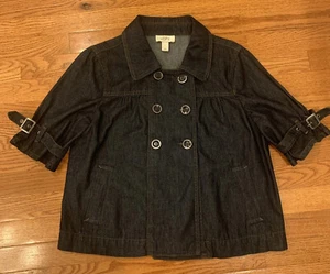 Ann Taylor Loft Denim Jacke Größe 6 Dark Denim 3/4 Ärmel Box Style - Bild 1 von 6