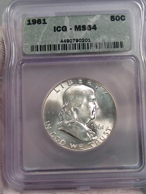 BU 1961 Dollaro D'Argento Franklin Mezzo ICG MS64. #67 - Immagine 1 di 4