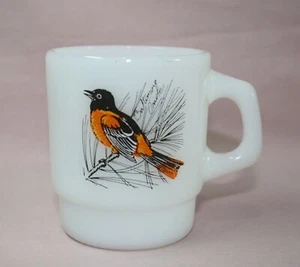 TAZA / TAZA FIRE-KING - VIDRIO BLANCO CON TEMA DE PÁJAROS - ANCLA EN CUCLILLAS - VINTAGE # 36 - Imagen 1 de 3