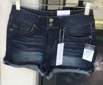 Pantalones cortos Rue21 talla 0 tiro medio azul denim con puños D4 #2 Foto 1 de 4
